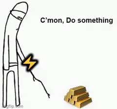 Stickman holding lightning bolt near gold