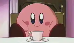 Kirby drinks tea and reacts
