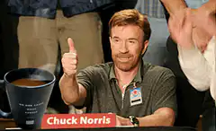 Chuck Norris thumbs up with coffee mug