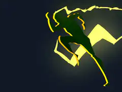 green silhouette running with yellow glow