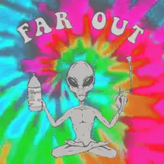 Far Out Alien on Tie-Dye Background