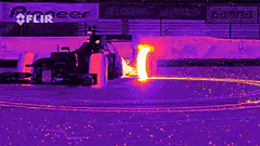 Formula 1 car drifting in thermal imaging