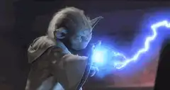 Yoda deflecting blue lightning