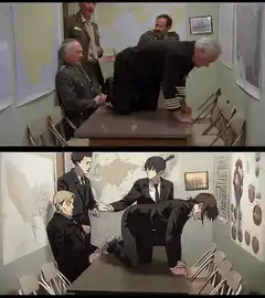 Hitler on table anime parody