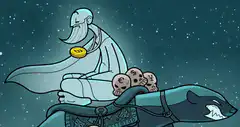 Bitcoin Buddha riding a wolf