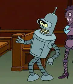 Bender dancing in a courtroom