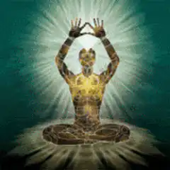 meditating figure with glowing aura
