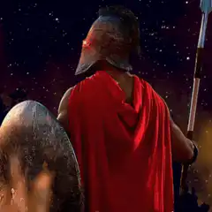 Roman soldier with glowing eyes in space