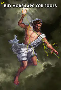 Zeus holding Bitcoin lightning