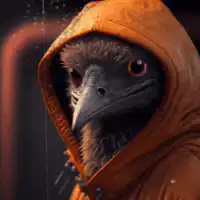 Bird in orange hoodie