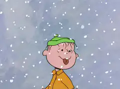 Ralphie catching snowflakes