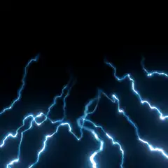 Blue lightning bolts flashing in dark sky