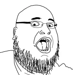 Bald man with glasses screaming