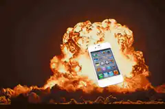 iPhone exploding in a mushroom cloud