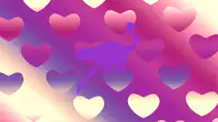 purple ostrich silhouette running on hearts