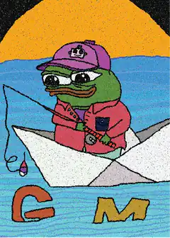 Pepe fishing in paper boat