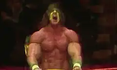 Hulk Hogan screaming and flexing