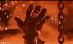 Hand reaching for chain in fire
