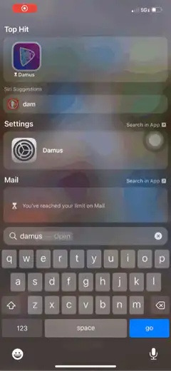 iOS screen recording of reaching Damus time limit