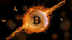 Bitcoin coin with lightning and butterflies