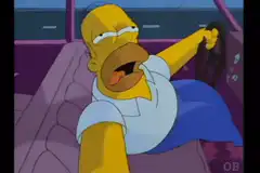 Homer Simpson driving and looking at a circuit board