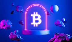 Neon Bitcoin Logo in Glass Dome