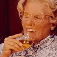 Old woman loses tooth in wine glass
