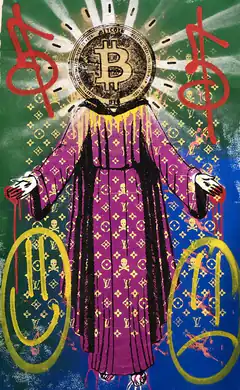 Bitcoin Jesus with Dollar Signs