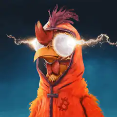 Chicken with glowing eyes and lightning