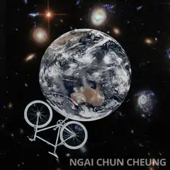 Astronaut and bicycle orbiting Earth