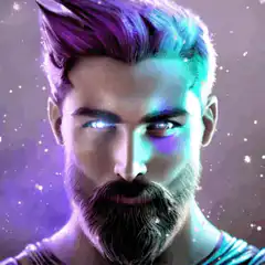 Bearded man with glowing eyes