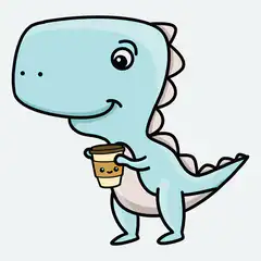 cute blue dinosaur drinking coffee