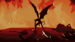 Silhouette of a demon in a fiery landscape