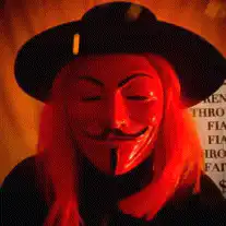 Guy Fawkes mask with falling sparks