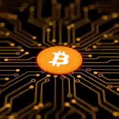 Bitcoin coin on circuit board
