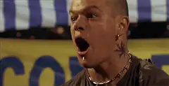 Bubba from Forrest Gump screaming and sticking tongue out