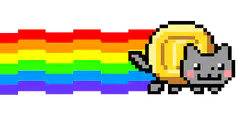 pixel art cat leaving rainbow trail
