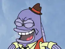 Purple fish laughing with money