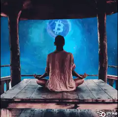 Person meditating with Bitcoin moon