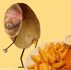 Potato with John Travolta face pooping fries