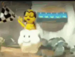 bee waving checkered flag on cloud