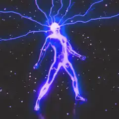 Glowing blue energy figure with lightning