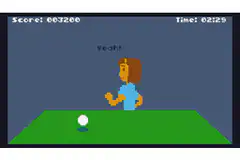 Pixel art character celebrating with a red object