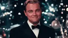 Leonardo DiCaprio toasting with champagne