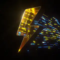 Golden lightning bolt with light streaks