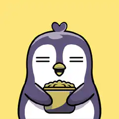 Nostr Penguin eating popcorn and drinking