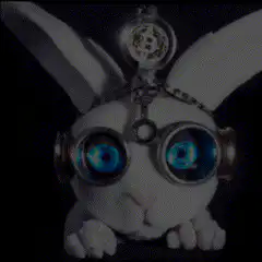 White rabbit with glowing blue eyes