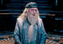 Dumbledore shrugs and puts hands on hips