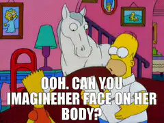 Homer Simpson imagines horse face on woman