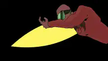 Red character zapping with a yellow beam